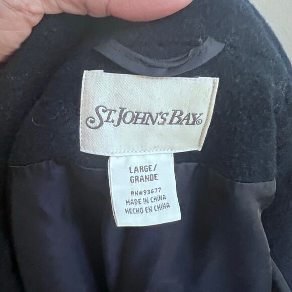 Navy Blue Double Breasted Wool Pea Coat Jacket St. John's Bay Women's Size L - Picture 8 of 10